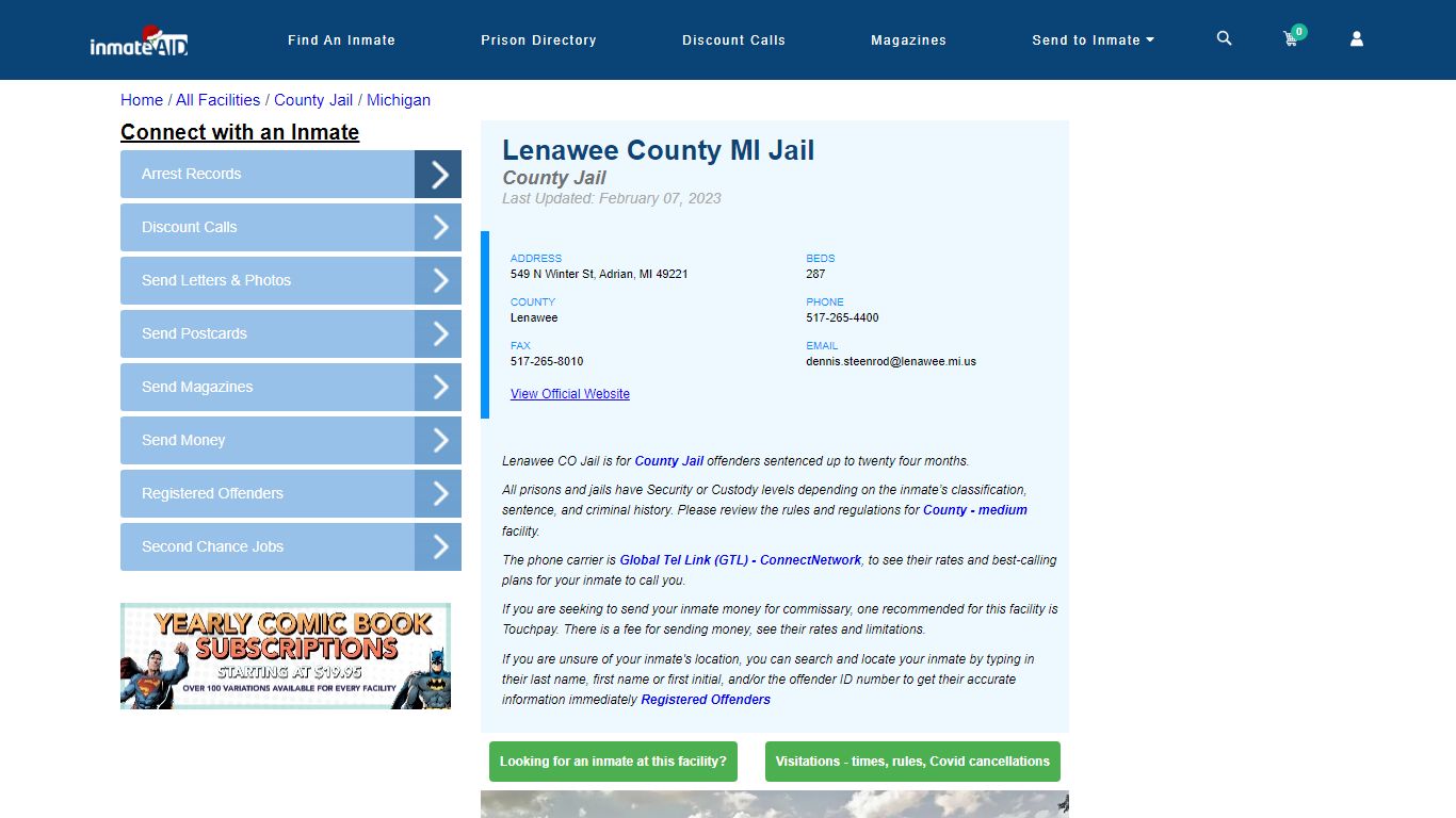 Lenawee County MI Jail - Inmate Locator - Adrian, MI